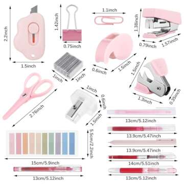 Colarr Mini Office Supply Kit Includes Stapler Tape Dispenser Staple Remover Paper Clips Scissor Sta...