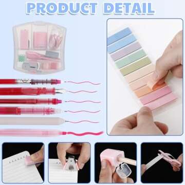 Colarr Mini Office Supply Kit Includes Stapler Tape Dispenser Staple Remover Paper Clips Scissor Staples Pen Sharpener Note Small Telescopic Knife for Office and School Clerk Student (Pink)