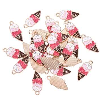 LiQunSweet 100 Pcs Ice Cream Cone Charms Enamel Dessert Mini Pendants for Women Beginners DIY Earrin...
