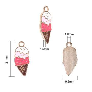 LiQunSweet 100 Pcs Ice Cream Cone Charms Enamel Dessert Mini Pendants for Women Beginners DIY Earring Necklace Bracelet Jewelry Making Supplies - 21x9.5mm