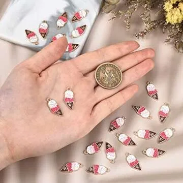 LiQunSweet 100 Pcs Ice Cream Cone Charms Enamel Dessert Mini Pendants for Women Beginners DIY Earring Necklace Bracelet Jewelry Making Supplies - 21x9.5mm