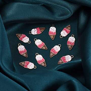 LiQunSweet 100 Pcs Ice Cream Cone Charms Enamel Dessert Mini Pendants for Women Beginners DIY Earring Necklace Bracelet Jewelry Making Supplies - 21x9.5mm