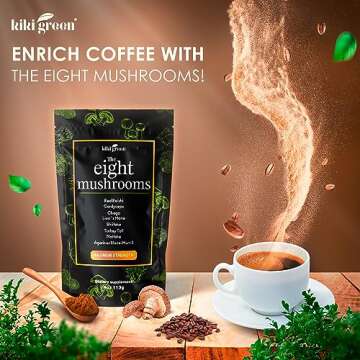KIKI Green 8 Mushrooms Powder Extract - 4 oz Adaptogenic Complex for Coffee and Smoothies - Lion's Mane, Chaga, Reishi, Cordyceps, Maitake, Shiitake - Focus and Energy