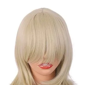 MapofBeauty 18 Inch/45 cm Layered Bangs Straight Synthetic Fiber Shoulder Length Hair Daily Use Wig (Blonde)