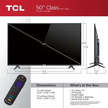 TCL 50-inch Class 4-Series 4K UHD Smart Roku LED TV - 50S435, 2021 Model