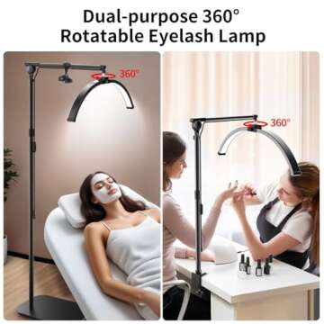 yAyusi Lash Light for Eyelash Tech, Foldable Floor Lash Lamp for Eyelash Extensions, LED Half Moon L...