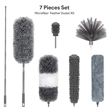 DELUX Microfiber Duster 7 PCS with 100 inch Pole for All