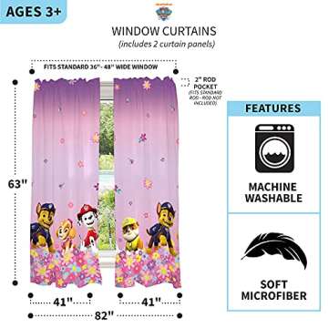 Franco Kids Room Window Curtain Panels Drapes Set, 82 in x 63 in, Paw Patrol Girls