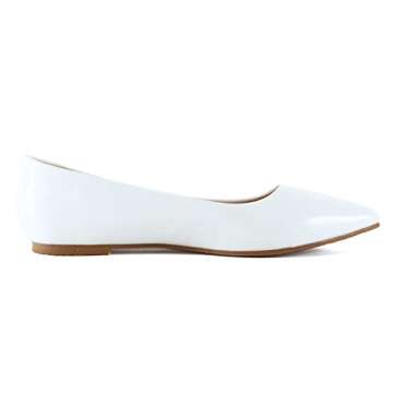 Guilty Shoes Womens Classic Pointy Toe Ballet Slip On - Casual Comfortable Flats (7.5 M US, White Patent)