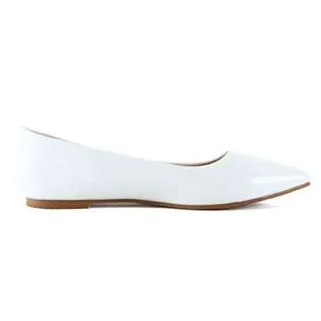 Guilty Shoes Womens Classic Pointy Toe Ballet Slip On - Casual Comfortable Flats (7.5 M US, White Patent)