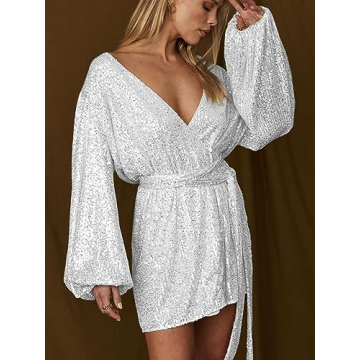 Ababalaya Sparkly Sequin Mini Dress for Women V Neckline