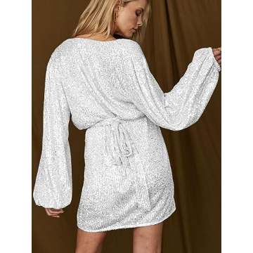 Ababalaya Sparkly Sequin Mini Dress for Women V Neckline
