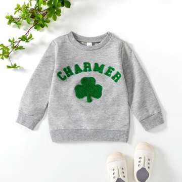 DOSYZTO St Patrick's Day Toddler Baby Boy Girl Outfit Green Lucky Clover Sweatshirt Top Kids Crewnec...