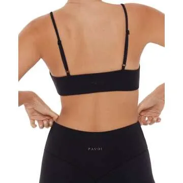PAVOI ACTIVE LuxeCloud Collection | Women's Lounge Athleisure Low Support Scoop Padded Adjustable Straps Sports Bra | Small, Black