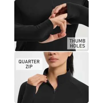Emlovm Women's Fleece Running Jacket Quarter Zip Pullover Water Resistant Thermal Equestrian Shirt Warm Winter Golf Gear Black XS