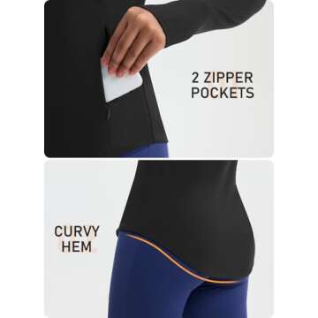 Emlovm Women's Fleece Running Jacket Quarter Zip Pullover Water Resistant Thermal Equestrian Shirt Warm Winter Golf Gear Black XS