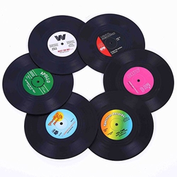 Coasters for Drinks with Gift Box - Set of 6 Colorful Retro Vinyl Record Disk Coasters with Funny La...
