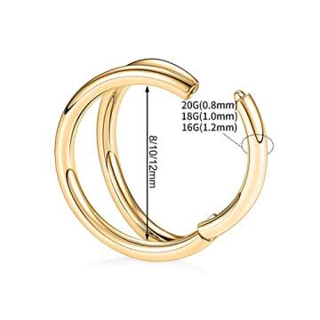 AROWRO Rook Helix Earrings Nose Hoop 20G 316L Surgical Steel Gold 2Pcs Double Open Stack 8mm Sleeper...