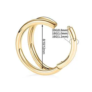 AROWRO Rook Helix Earrings Nose Hoop 20G 316L Surgical Steel Gold 2Pcs Double Open Stack 8mm Sleeper...