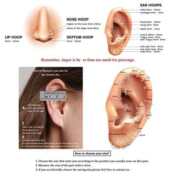 AROWRO Rook Helix Earrings Nose Hoop 20G 316L Surgical Steel Gold 2Pcs Double Open Stack 8mm Sleeper Earring Daith Cartilage Tragus Piercing Jewelry Septum Clicker