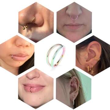 AROWRO Rook Helix Earrings Nose Hoop 20G 316L Surgical Steel Gold 2Pcs Double Open Stack 8mm Sleeper Earring Daith Cartilage Tragus Piercing Jewelry Septum Clicker