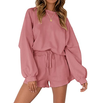 MEROKEETY Women's 2025 Fall Oversized Batwing Sleeve Lounge Sets Casual Top and Shorts 2 Piece Outfi...