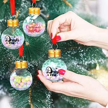 Dingion 12 Pcs Christmas Booze Ball Ornament Xmas Fillable Tree Ornament Clear Christmas Drink Balls Festive Booze Balls Tree Ornaments Hanging for Xmas Holiday Wedding Party DIY Crafts