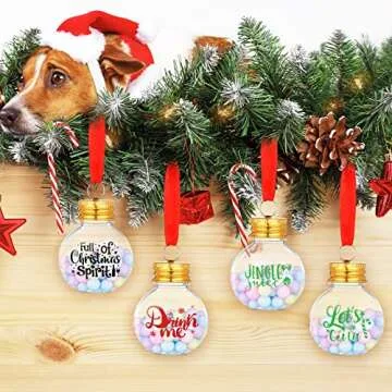 Dingion 12 Pcs Christmas Booze Ball Ornament Xmas Fillable Tree Ornament Clear Christmas Drink Balls Festive Booze Balls Tree Ornaments Hanging for Xmas Holiday Wedding Party DIY Crafts