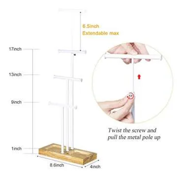 Jewelry Tree Stand Adjustable Height Large Organizer