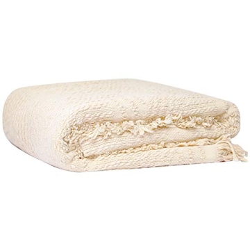 Glory Season 100% Cotton Throw Blanket - Cream Jacquard, 50x60 inches, Lightweight & Elegant for All...