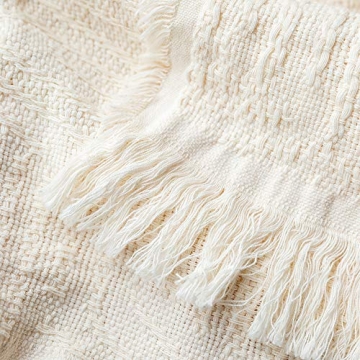 GLORY SEASON Cotton Throw Blanket in Cream - Cozy & Lightweight