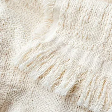 GLORY SEASON Cotton Throw Blanket in Cream - Cozy & Lightweight