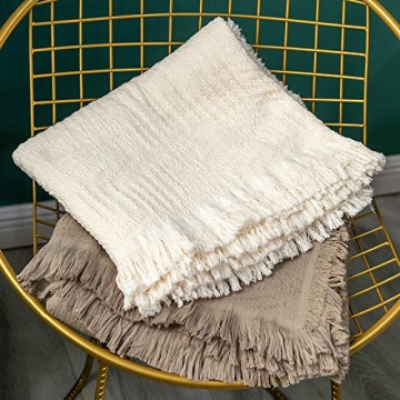 GLORY SEASON Cotton Throw Blanket in Cream - Cozy & Lightweight