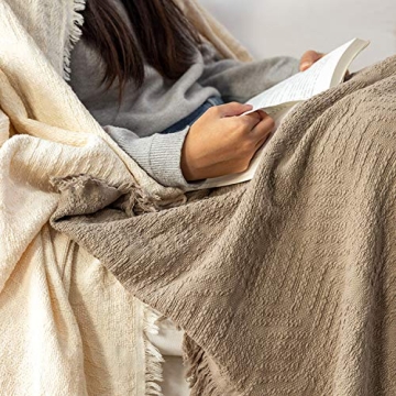 GLORY SEASON Cotton Throw Blanket in Cream - Cozy & Lightweight