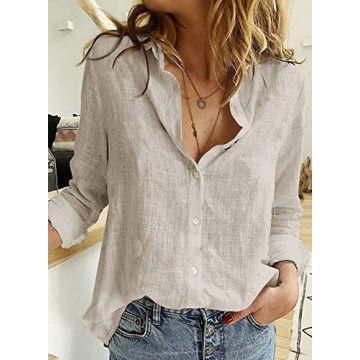 Astylish Women's V Neck Roll-Up Sleeve Blouse in Gray