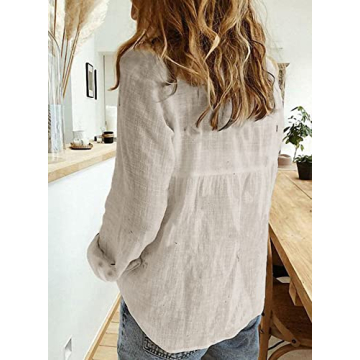 Astylish Women's V Neck Roll-Up Sleeve Blouse in Gray