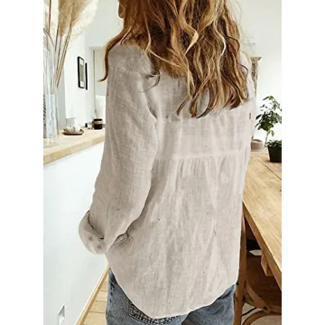 Astylish Women's V Neck Roll-Up Sleeve Blouse in Gray