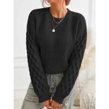 CUPSHE Women's Long Sleeve Cable Knit Sweater - Black