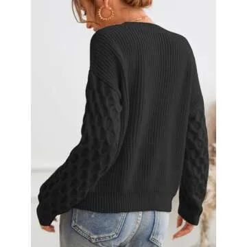 CUPSHE Women's Long Sleeve Cable Knit Sweater - Black