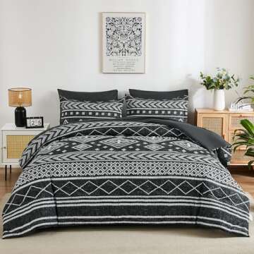 Yiran Black Comforter Set King Size, Boho Aztec Comforter Bedding Set, 7 Piece Bohemian Bed in a Bag...