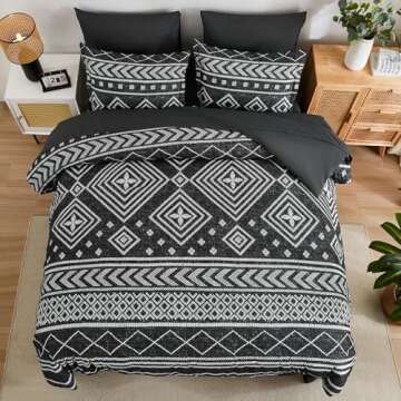 Yiran Black Comforter Set King Size, Boho Aztec Comforter Bedding Set, 7 Piece Bohemian Bed in a Bag, Soft Microfiber Striped Complete Bedding Set with Sheets for All Season