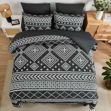 Yiran Black Comforter Set King Size, Boho Aztec Comforter Bedding Set, 7 Piece Bohemian Bed in a Bag, Soft Microfiber Striped Complete Bedding Set with Sheets for All Season