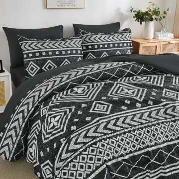 Yiran Black Comforter Set King Size, Boho Aztec Comforter Bedding Set, 7 Piece Bohemian Bed in a Bag, Soft Microfiber Striped Complete Bedding Set with Sheets for All Season