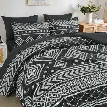 Yiran Black Comforter Set King Size, Boho Aztec Comforter Bedding Set, 7 Piece Bohemian Bed in a Bag, Soft Microfiber Striped Complete Bedding Set with Sheets for All Season