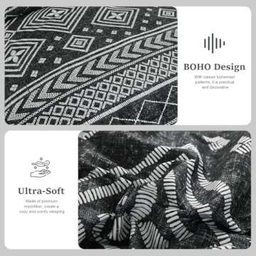 Yiran Black Comforter Set King Size, Boho Aztec Comforter Bedding Set, 7 Piece Bohemian Bed in a Bag, Soft Microfiber Striped Complete Bedding Set with Sheets for All Season