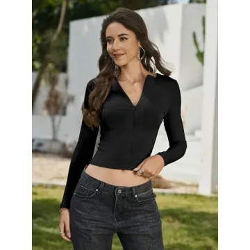 Stylish CSDAJIO Women's Zip Up Long Sleeve Ribbed Top