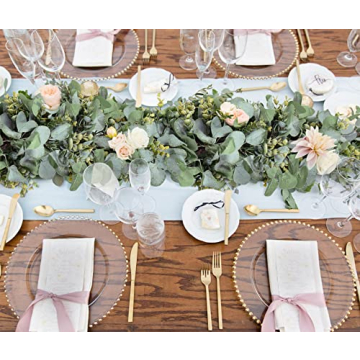 Ouddy Decor Eucalyptus Garland 6.56 Ft Lush Silver Dollar Eucalyptus Leaves Boxwood Artificial Faux Greenery Garland Vines for Baby Shower Wedding Party Table Runner Room Home Mantle Decor