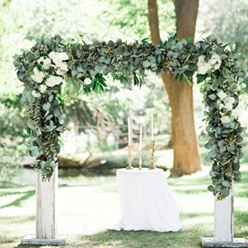 Ouddy Decor Eucalyptus Garland 6.56 Ft Lush Silver Dollar Eucalyptus Leaves Boxwood Artificial Faux Greenery Garland Vines for Baby Shower Wedding Party Table Runner Room Home Mantle Decor