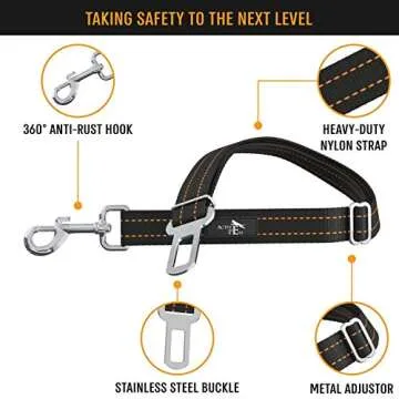 Active Pets Dog Car Seat Belt Harness, Safety Travel Restraint System for Small to Large Dogs, Crash Tested Vehicle Protection & Comfort, Orange 1pk