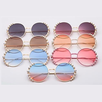 FASGION Pearl Sunglasses Women Fashion Metal Frame Round Sun Glasses Summer Trend Shading Mirror UV400 (Color : Gold gray, Size : Talla Única)